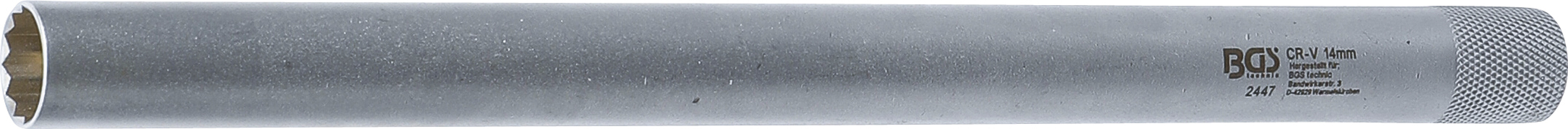 BGS Zündkerzen-Einsatz mit Magnet, Zwölfkant, extra lang | Antrieb Innenvierkant 10 mm (3/8") | SW 14 mm