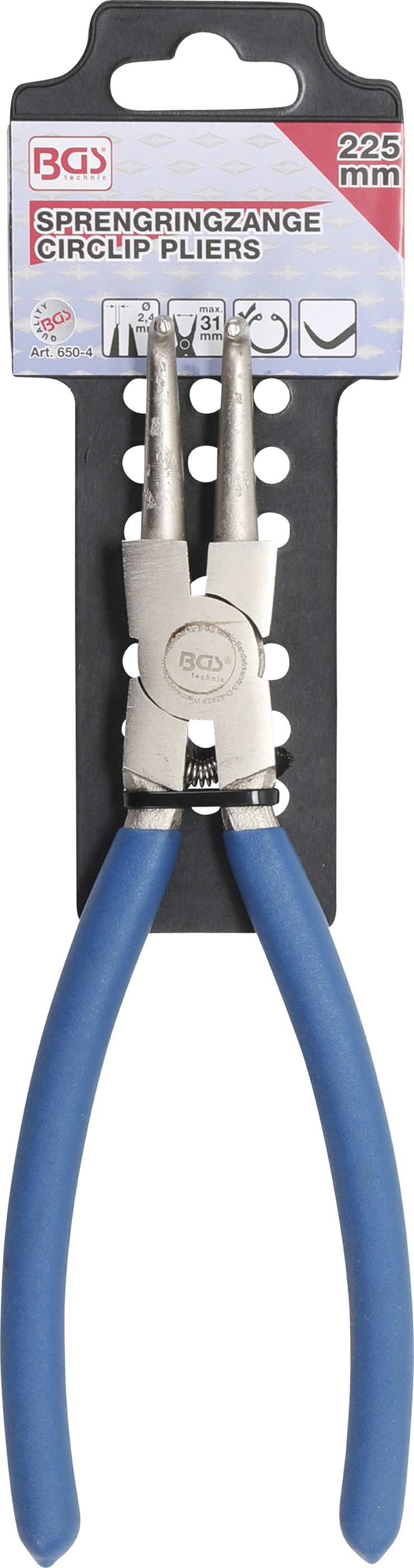 BGS Sprengringzange | abgewinkelt | für Innensprengringe | 225 mm
